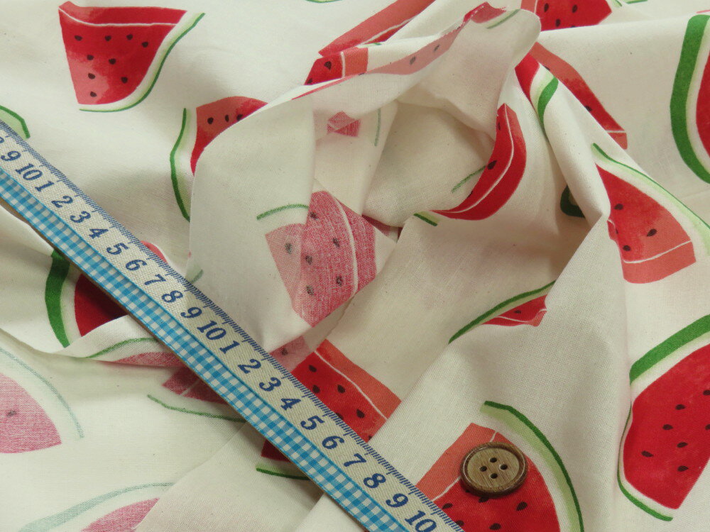 スイカ キナリ シーチング dou 【メール便3m可】 生地 布地 手芸 プリント生地 綿 コットン 浴衣 ゆかた 着物 作務衣 よさこい衣装 ステテコ じんべえ