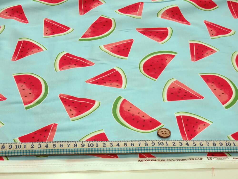 スイカ ライトブルー シーチング dou 【メール便3m可】 生地 布地 手芸 プリント生地 綿 コットン 浴衣 ゆかた 着物 作務衣 よさこい衣装 ステテコ じんべえ