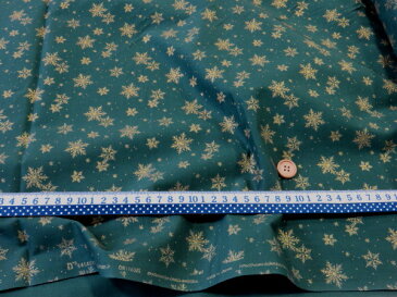 雪の結晶 ラメシリーズ グリーンにゴールド クリスマスコットン生地【メール便3m可】 ダイワボウ 生地 布地 パッチワーク 冬 雪 Xmas