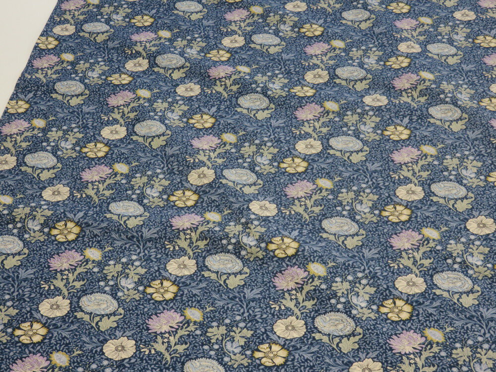 アンティークフラワー ブルー ブロード生地 dou【メール便3m可】花柄 コットンこばやし 生地 布地 手芸 プリント生地 綿 コットン