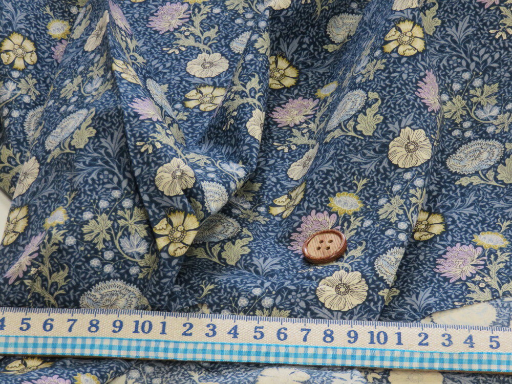 アンティークフラワー ブルー ブロード生地 dou【メール便3m可】花柄 コットンこばやし 生地 布地 手芸 プリント生地 綿 コットン