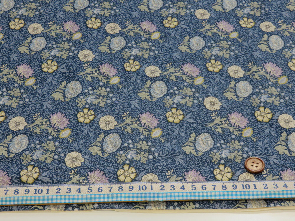 アンティークフラワー ブルー ブロード生地 dou【メール便3m可】花柄 コットンこばやし 生地 布地 手芸 プリント生地 綿 コットン