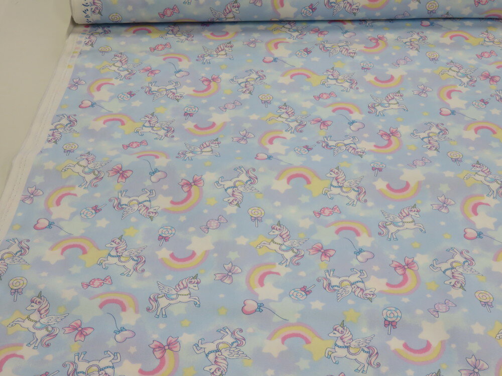 ユニコーン ブルー オックス生地 dou【メール便2m可】 生地 布地 綿 コットン 手作り 手芸 ハンドメイド 入園 入学 女の子