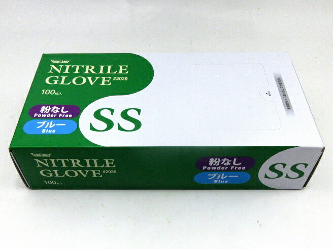 川西工業　グローブマニア　＃2039　ニトリルグローブ　極薄手袋・粉なし　SS（100枚入） ブルー