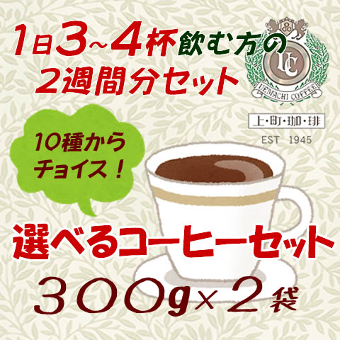 【送料無料】上町珈琲 2種類選べるコーヒーセット 300g袋×2