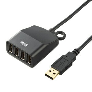 サンワサプライ 延長用4ポートUSB2.0ハブ ( ブラック ) USB-HEX415BK USBハブ 4ポート 延長用 フック穴付き 1.5m ブラック USBポート増設 USBメモリ・マウス・キーボード・プリンターなどの接続に 【 あす楽 】