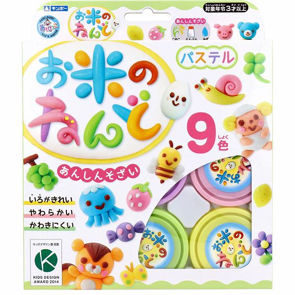 ※この商品は配送会社の都合により、北海道・沖縄・離島にはお届けできません。 ご注文が確認された場合、キャンセルさせて頂く可能性がございますのであらかじめご了承ください。お米のねんどは「米粉」・「塩分」・「水」でできています。アレルギーの心配が少なく安心して遊ぶことができます。※すべてのかたにアレルギー反応がおこらないということではありません。●色がきれいお米のねんどはカラフルできれいな色が特長です。色と色を混ぜ合わせて、自由に色を作り出すことができます。●やわらかい柔らかく、もちもちした感触で、いつまでも触っていたい心地良さがある粘土です。●かわきにくいすぐに乾かないので、ゆっくり時間をかけた作品作りが楽しめます。●手や指先を使って脳の発達をうながします。●自由な発想と豊かな創造力を養います。●混色を覚え、色彩感覚を身につけます。【ご使用上の注意】・ねんどが固くならないよう、使わない時は保存袋に入れ、なるべく涼しいところに保管してください。・遊ぶ前によくねってやわらかくしてください。・ねんどを押し出すときは大人の方がサポートしてあげてください。・乾燥すると白い粉をふくことがあります。塩分なので無害です。・固くなったねんどは使用しないでください。・布やカーペットなどについた時は、余分なねんどを取り除き乾燥させてからブラシなどで除去してください。それでも取れない場合は、家庭用の染み抜き洗剤とぬるま湯で、必要に応じて繰り返し洗ってください。・濃い色のねんどは色落ちする場合があります。着色料は安全なものを使用しておりますので、ご安心してお遊びください。・道具は熱湯につけないでください。・ねんどが少し固くなったときは、ぬれふきん等で包み4〜5時間くらい置き、その後でよくねるとやわらかくなります。【セット内容】お米のねんど9色(ベビーピンク・ミルキーオレンジ・ベビーイエロー・マスカット・ソーダ・ライラック・キャラメル・ホワイト・ペールオレンジ)各30g【材質】米粘土：米粉・水・塩分・食用顔料・保存料容器・フタ：PPトレー：PS【対象年齢】3歳以上【ご使用上の注意】・ねんどが固くならないよう、使わない時は保存袋に入れ、なるべく涼しいところに保管してください。・遊ぶ前によくねってやわらかくしてください。・ねんどを押し出すときは大人の方がサポートしてあげてください。・乾燥すると白い粉をふくことがあります。塩分なので無害です。・固くなったねんどは使用しないでください。・布やカーペットなどについた時は、余分なねんどを取り除き乾燥させてからブラシなどで除去してください。それでも取れない場合は、家庭用の染み抜き洗剤とぬるま湯で、必要に応じて繰り返し洗ってください。・濃い色のねんどは色落ちする場合があります。着色料は安全なものを使用しておりますので、ご安心してお遊びください。・道具は熱湯につけないでください。・ねんどが少し固くなったときは、ぬれふきん等で包み4〜5時間くらい置き、その後でよくねるとやわらかくなります。【注意】★警告※保護者の方へ必ずお読みください。・小部品があります。誤飲・窒息などの危険がありますので、3才未満のお子様には絶対に与えないでください。★注意・ねんどは食べ物ではありません。口の中に絶対に入れないでください。窒息などの危険があります。食べ物の形状のものを作る場合には特にご注意ください。・ねんどは米を主成分にしております。米アレルギーのお子様はご使用前に必ず医師にご相談ください。・手・指に傷があるときは、ご使用にならないでください。・ぶつけたり、ふりまわすなど乱暴な遊びをしないでください。・保護者のもとで遊ばせてください。個装サイズ：182X217X36mm個装重量：約420g内容量：30gX9色ケースサイズ：40X40X41cmケース重量：約16kg製造国：中国※この商品は配送会社の都合により、北海道・沖縄・離島にはお届けできません。 ご注文が確認された場合、キャンセルさせて頂く可能性がございますのであらかじめご了承ください。