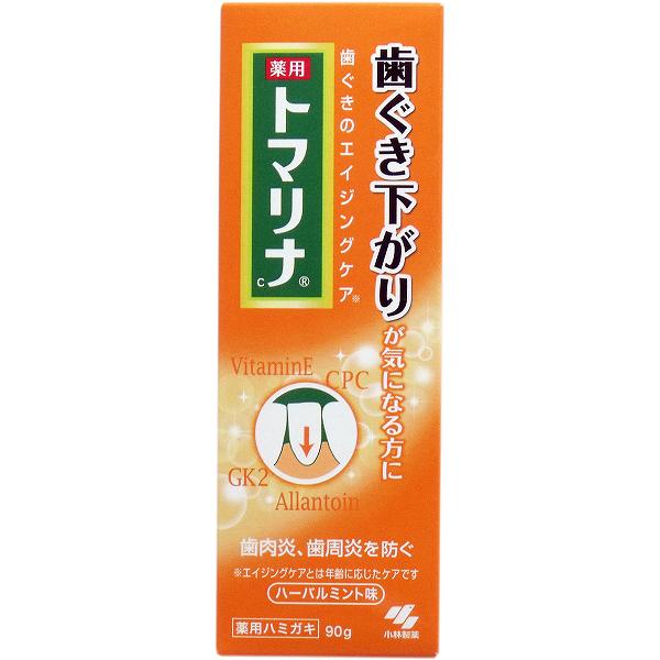 ※この商品は配送会社の都合により、北海道・沖縄・離島にはお届けできません。 ご注文が確認された場合、キャンセルさせて頂く可能性がございますのであらかじめご了承ください。歯ぐきのエイジングケア！歯ぐき下がりが気になりだしたら、ハリつやピンクの健康な歯ぐきを保つことが大切です。●薬用成分（歯肉炎、歯周炎予防）、抗酸化剤（基剤）、ひきしめ成分配合！●ハーバルミント味。　　【医薬部外品】【効能・効果】・歯周炎(歯槽膿漏)の予防。・歯肉(齦)炎の予防。・むし歯の発生及び進行の予防。・口臭の防止。・歯を白くする。・口中を浄化する。・口中を爽快にする。【成分】・湿潤剤：ソルビット液、濃グリセリン・溶剤：精製水、エタノール・基剤：無水ケイ酸・清掃剤：含水ケイ酸・安定剤：ポリオキシエチレン硬化ヒマシ油・増粘剤：キサンタンガム、ポリアクリル酸ナトリウム・香味剤：香料（ハーバルミントタイプ）・発泡剤：ラウロイルメチルタウリンナトリウム・収れん剤：トウキエキス、シャクヤクエキス・pH調整剤：クエン酸ナトリウム、クエン酸・清涼剤：L-メントール・薬用成分：アラントイン、トコフェロール酢酸エステル（ビタミンE）、グリチルリチン酸ジカリウム(GK2)、・塩化セチルピリジニウム（CPC）・甘味剤：サッカリンナトリウム・抗酸化剤：L-アスコルビン酸 2-グルコシド、マツエキス（2）・矯味剤：塩化ナトリウム・着色剤：橙色205号、赤色106号【使用方法】・適量を歯ブラシにとり、歯及び歯ぐきをブラッシングする。【使用上の注意】・発疹などの異常が出たら使用を中止し、医師に相談すること。・口内に傷がある場合は使用をひかえること。・目に入ったらこすらず、すぐに充分洗い流し、異常が残る場合は眼科医に相談すること。個装サイズ：49X140X40mm個装重量：約112g内容量：90g製造国：日本※この商品は配送会社の都合により、北海道・沖縄・離島にはお届けできません。 ご注文が確認された場合、キャンセルさせて頂く可能性がございますのであらかじめご了承ください。