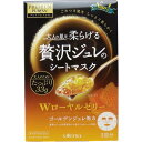 ※この商品は配送会社の都合により、北海道・沖縄・離島にはお届けできません。 ご注文が確認された場合、キャンセルさせて頂く可能性がございますのであらかじめご了承ください。大人のお肌を柔らげてうるおいを届ける、濃厚なジュレ状美容液たっぷりの贅沢なシートマスク♪たっぷり33g含まれたジュレ状美容液が、ごわついたお肌を柔らげてローヤルゼリーのうるおいを届けます。●心華やぐ、特別な時間を 「明日のキレイ」を追求した、ちょっと贅沢で新しい提案。ワンランク上のプレミアムなシートマスクシリーズです。●Wローヤルゼリー(保湿成分)配合。●合成香料フリー、合成着色料フリー、鉱物油フリー、アルコールフリー、紫外線吸収剤フリー。●ナチュラルハーブのほのかな香り(精油使用)。※こちらの商品は大量在庫確保が困難な商品のため、発注は36個(1ケース)まででお願い致します。【商品区分：化粧品】【全成分】水、DPG、グリセリン、BG、ジグリセリン、マルチトール、ローヤルゼリーエキス、加水分解ローヤルゼリータンパク、トレハロース、セラミド2、スクワラン、セリン、グリシン、グルタミン酸、アラニン、リシン、アルギニン、トレオニン、プロリン、ラベンダー油、パルマローザ油、ニオイテンジクアオイ油、ベタイン、ソルビトール、PCA-Na、PEG-6、PEG-32、シクロヘキサン−1，4−ジカルボン酸ビスエトキシジグリコール、(アクリレーツ／アクリル酸アルキル(C10-30))クロスポリマー、カルボマー、水酸化Na、EDTA-2Na、カラメル、トコフェロール、PPG-4セテス-20、フェノキシエタノール、メチルパラベン【使用方法】※シートにジュレがなじむように、両手で袋全体を軽くもんでから開封してください。(1)化粧水のあと、袋からマスクをとり出して広げ、シートの目もと部分を外側にして折り返します。(2)最初に目の位置、次に口の位置にシートを合わせてから、顔全体にフィットさせてください。(3)最後に折り返した部分を目もとに合わせて密着させてください。(4)20〜30分間たってからマスクをはがし、そのあとお肌に残ったジュレをよくなじませてください。※週1〜2回がご使用の目安です。※袋に残ったジュレはマスクの上から肌になじませることができます。※シートはひっぱらずにそっと扱ってください。※シートの切り込みを使うと、顔の形によりフィットします。＜使用順序＞洗顔→化粧水→マスク→乳液・クリームなど【注意】・お肌に異常が生じていないかよく注意して使用してください。傷、はれもの、湿疹等、異常のある時は使わないでください。・使用中や使用後日光にあたって、赤み、はれ、かゆみ、刺激、色抜け(白斑等)や黒ずみ等の異常があらわれた時は使用をやめ、皮フ科専門医等へご相談をおすすめします。使用を続けますと悪化することがあります。・乳幼児の手の届かない所に置いてください。・極端に高温又は低温の場所、直射日光のあたる場所には置かないでください。・本品は水に溶けませんので下水等には流さないでください。個装サイズ：110X165X30mm個装重量：約140g内容量：3回分(33g×3枚)ケースサイズ：35.3X37.0X24.4cmケース重量：約6.92kg製造国：日本※この商品は配送会社の都合により、北海道・沖縄・離島にはお届けできません。 ご注文が確認された場合、キャンセルさせて頂く可能性がございますのであらかじめご了承ください。