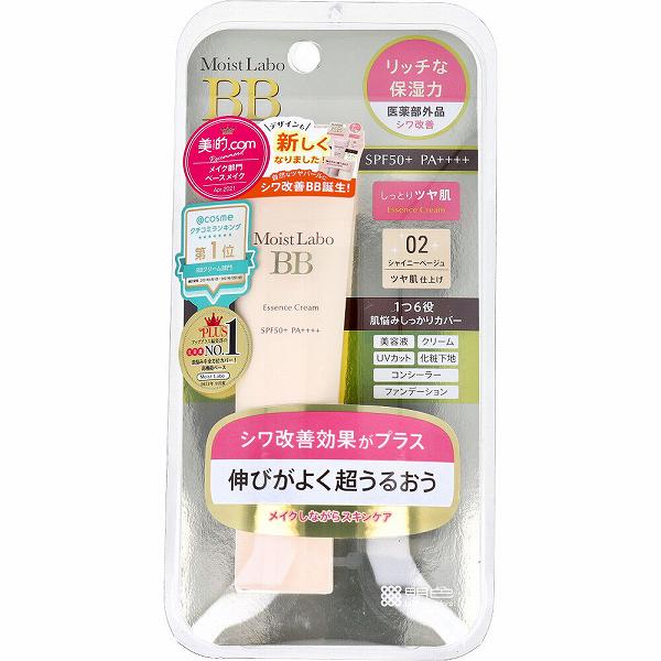 ※この商品は配送会社の都合により、北海道・沖縄・離島にはお届けできません。 ご注文が確認された場合、キャンセルさせて頂く可能性がございますのであらかじめご了承ください。パール効果でくすみ・小じわをカバーし、ツヤ肌に。美容液成分を贅沢に配合し、うるおいを与えながらよれずに肌にフィット。高い保湿力でしっとりとしたツヤ肌へ導きます。●シワ改善有効成分「ナイアシンアミド」配合。メイクしながらシワ改善。ナイアシンアミドは、真皮コラーゲンの生産を促進することで、シワ改善につながると考えられています。●うるおいを補う美容保湿成分、ツボクサエキス(CICA)配合。●高保湿なのに崩れにくい。●乾燥性敏感肌の方にもおすすめです。●ウォータープルーフタイプで汗・水に強い。●1本で6つの効果！・美容液・クリーム・UVカット・化粧下地・コンシーラー・ファンデーション●SPF50+ PA++++●シャイニーベージュ：パールin輝くツヤ肌。【医薬部外品】販売名：薬用BBエッセンスSS【成分】★有効成分ナイアシンアミド★その他の成分その他の成分：加水分解ヒアルロン酸、ヒアルロン酸Na-2、コラーゲン・トリペプチド F、セラミド2、ステアロイルフィトスフィンゴシン、ヒドロキシステアリルフィトスフィンゴシン、ローズマリーエキス、水溶性ツボクサエキス、ビタミンE、天然ビタミンE、米抽出物加水分解液V、異性化糖(小麦)、BG、濃グリセリン、塩化Na、DPG、シクロペンタシロキサン、ジメチコン、雲母Ti、セリサイト、マイカ、メドウフォーム油、イソノナン酸イソノニル、ポリヒドロキシステアリン酸、架橋型ジメチコン、トリシロキサン、ステアリン酸、水酸化Al、メチルハイドロジェンポリシロキサン、フィトステロール、PEG-9 ポリジメチルシロキシエチル ジメチコン、モノイソステアリン酸ポリグリセリル、POE・POP・ブチレン・ジメチコン共重合体、架橋型ポリエーテル変性シリコーン混合物、水添大豆リン脂質、pH調整剤、ジステアリルジメチルアンモニウムヘクトライト、パラメトキシ桂皮酸エチルヘキシル、メチルシロキサン網状重合体、微粒子酸化Ti、酸化Ti、酸化Zn、フェノキシエタノール、BHT、ステアロイルグルタミン酸2Na、黄酸化Fe、ベンガラ被覆雲母Ti、ベンガラ、黒酸化Fe【ご使用方法】・化粧水などでお肌を整えた後、適量を指先にとり、お肌にやさしくなじませてください。お好みに合わせてフェイスパウダーで仕上げてください。・日焼け止めを使う必要はありません。・メイクを落とす際には、洗顔前にクレンジング料のご使用をおすすめします。【ご使用上の注意】・美容液成分が出ることがありますが、クリームになじませてお使いください。・お肌に異常が生じていないかよく注意して使用してください。・傷・はれもの・湿疹等、お肌に異常のあるときは、お使いにならないでください。・使用中、赤み・はれ・かゆみ・刺激・色抜け(白斑等)や黒ずみ等の異常が現れたとき、または、目に異物感が残る場合は、使用を中止し、皮膚科専門医等にご相談ください。そのまま化粧品類の使用を続けますと、症状が悪化することがあります。・目に入らないようにご注意ください。誤って入ったときは、こすらずにすぐに洗い流してください。・極端に高温又は低温の場所、直射日光を避け、乳幼児の手の届かないところに置いてください。・持ち運ぶときや、ご使用後はきちんとキャップをしめ、衣類等につかないようにご注意ください。・クリームが容器に付着した場合は、拭き取ってから保管ください。個装サイズ：90X184X41mm個装重量：約60g内容量：30g製造国：日本※この商品は配送会社の都合により、北海道・沖縄・離島にはお届けできません。 ご注文が確認された場合、キャンセルさせて頂く可能性がございますのであらかじめご了承ください。