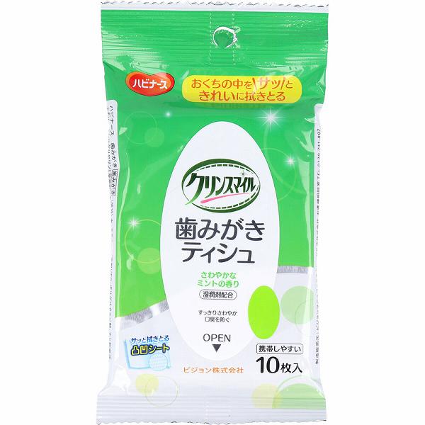 ※この商品は配送会社の都合により、北海道・沖縄・離島にはお届けできません。 ご注文が確認された場合、キャンセルさせて頂く可能性がございますのであらかじめご了承ください。口臭予防に。水を使わなくても大丈夫。とても簡単にお口の汚れがふき取れます。●歯や歯茎をふくことでお口をすっきり清潔にします。●コットンメッシュシートの凸凹がお口の汚れをやさしくふきとります。●ポリグルタミン酸・緑茶エキスと2つの湿潤剤を配合。●さわやかミントの香りがやさしく広がります。●取り出し簡単。片手でパッと取り出せます。【商品区分:化粧品】【成分】水、エタノール(溶剤)／PG、ポリグルタミン酸、チャ乾留液、エチルヘキシルグリセリン(湿潤剤)／キシリトール(甘味剤)／フェノキシエタノール、安息香酸Na、メチルパラベン、エチルパラベン、プロピルパラベン、セチルピリジニウムクロリド(保存料)／PPG-8セテス-20(可溶化剤)／香料(香味剤)／クエン酸、クエン酸Na(pH調整剤)／EDTA-2Na(安定剤)【サイズ】150mm×200mm【使い方】ティシュを引き出し、お口の汚れを拭き取ってください。細かいところは、ティシュを指に巻いて拭いてください。【注意】・傷などの異常がある部位にはお使いにならないでください。・発疹などの異常があらわれた場合は、使用を中止し、医師に相談してください。・口内洗浄以外にはお使いにならないでください。・一度使ったティシュは繰り返しお使いにならないでください。・水洗トイレに流さないでください。・乳幼児の手の届かないところに保管してください。・中身の乾燥を防ぐため、ご使用後はしっかりとフタを閉め、なるべく早めにご使用ください。・直射日光のあたる場所や、高温のところには保管しないでください。・本品は飲食物ではありません。個装サイズ：88X157X14mm個装重量：約45g内容量：10枚入製造国：日本※この商品は配送会社の都合により、北海道・沖縄・離島にはお届けできません。 ご注文が確認された場合、キャンセルさせて頂く可能性がございますのであらかじめご了承ください。