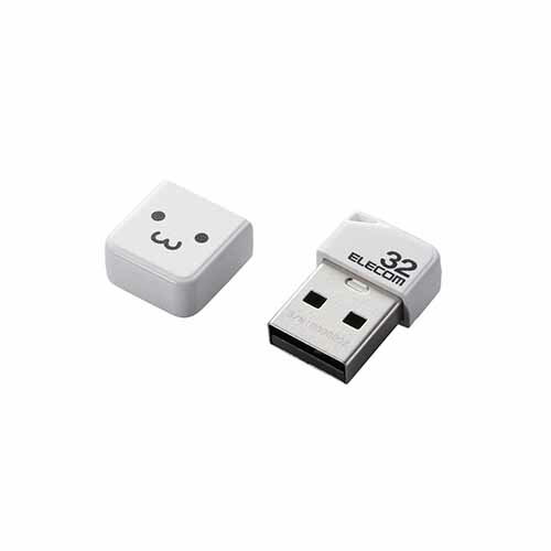 【正規代理店】 エレコム MF-SU2B32GWHF USBメモリ USB2.0 小型 32GB キャップ付 ストラップホール 1年保証 ホワイトフェイス