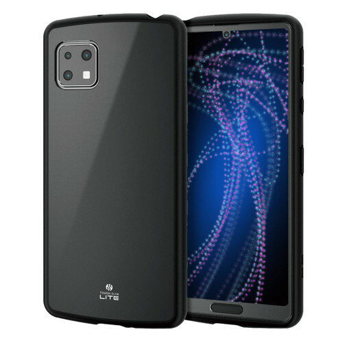 エレコム ELECOM AQUOS sense4 sense5G ケース カバー TPU ポリカーボネート TOUGH SLIM LITE ストラップホール付 ブラック PM-S205TSLBK
