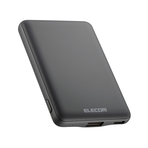 モバイルバッテリー（3000円程度） 【正規代理店】 エレコム DE-C37-5000DGY モバイルバッテリー 5000mAh 12W 入力(Type-C×1) 出力(Type-C×1、USB-A×1) PSE認証 おまかせ充電対応 コンパクト 薄型 軽量 ダークグレー