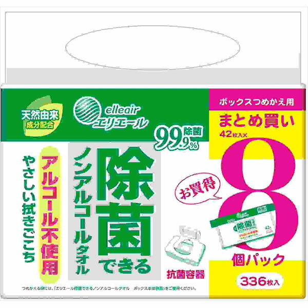 【4個セット】 エリエール除菌できるノンアルコールタオル詰替え42枚8P 大王製紙 ウェットティッシュ 詰め替え用 ボックス 防災 詰替 つめかえ 詰替え用 つめかえ用 ノンアルコールタオル 詰替え アットコスメ