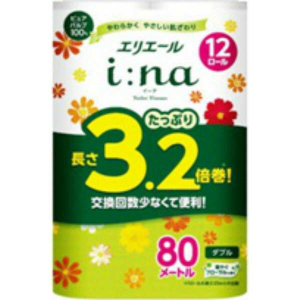 【4個セット】 大王製紙 エリエールi:naトイレットティシュー3.2倍巻12R(ダブル) トイレットティシュー トイレットペーパー イーナ ダブル