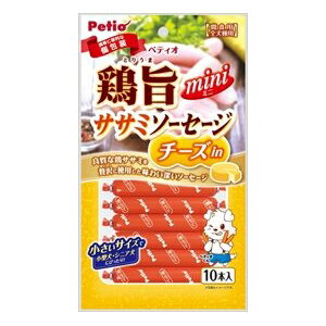 ペティオ (Petio)●本体重量:0.1kg●原産国:中華人民共和国●ブランド：ペティオ (Petio)ブランド●良質な鶏ササミを贅沢に使用したソーセージ! 小型犬・シニア犬にも食べやすいやわらかさ、食べきりサイズに仕上げました。味わい豊かなチーズ入り。個包装だから、いつでも開けたての美味しさが楽しめて、お出かけやお散歩に便利です。着色料不使用。●本商品は犬用で、間食用です。主食として与えないでください。●犬の食べ方や習性によっては、のどに詰まらせることがありますので必ず観察しながらお与えください。●別記の与え方の給与量、および保存方法をお守りください。●子供がペットに与える場合は、大人が立ち会ってください。●幼児・子供・ペットのふれない所に保管してください。●ペットの種類：イヌ●ペットの品種：小型品種●商品モデル番号：W13090●ペットの成長段階：全年齢●フレーバー：チキン●商品の形状：10 本●サイズ：1個 (x 10)●商品の数量：60●お手入れ方法：※直射日光・高温多湿の場所をさけて保存してください。※外袋開封後は冷蔵庫で保存し、賞味期限に関わらずなるべく早くお与えください。※内装フィルム開封後はラップに包んで冷蔵庫で保存し、お早めにお与えください。●電池使用：いいえ(!--4tt-3t--)(img src="https://image.rakuten.co.jp/auc-ulmax/cabinet/sozai/4tt-3t.gif")