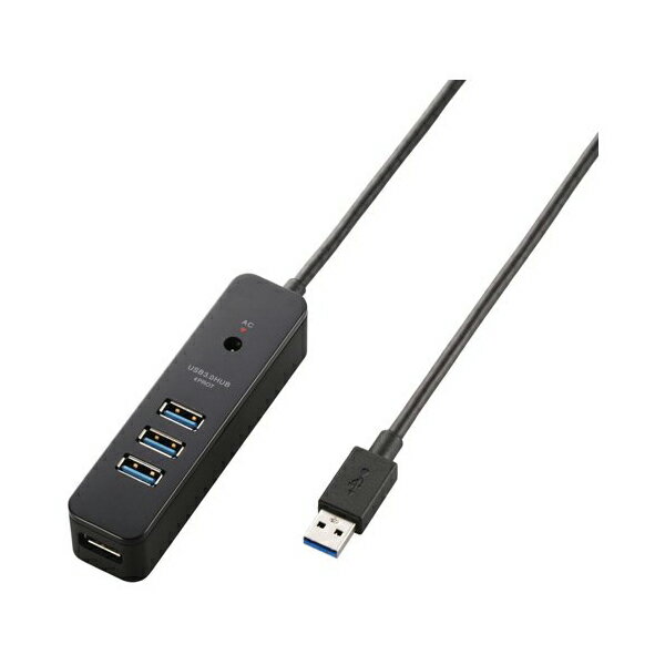 【正規代理店】 エレコム U3H-T410SBK USB3.0 ハブ 4ポート ACアダプタ付 セルフ / バス両対応 マグネット付 ブラック USBハブ ケーブル直生え セルフパワー マグネット