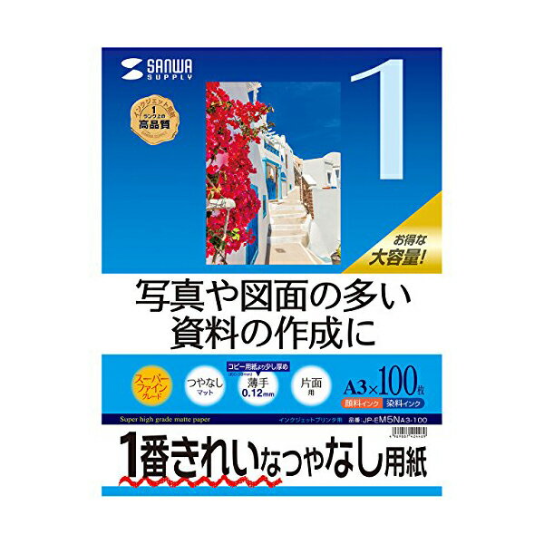 サンワサプライ インクジェット用スーパーファイン用紙A3サイズ100枚入り JP-EM5NA3-100 インクジェット用スーパーファイン用紙（A3サイズ・100枚入り） 送料無料