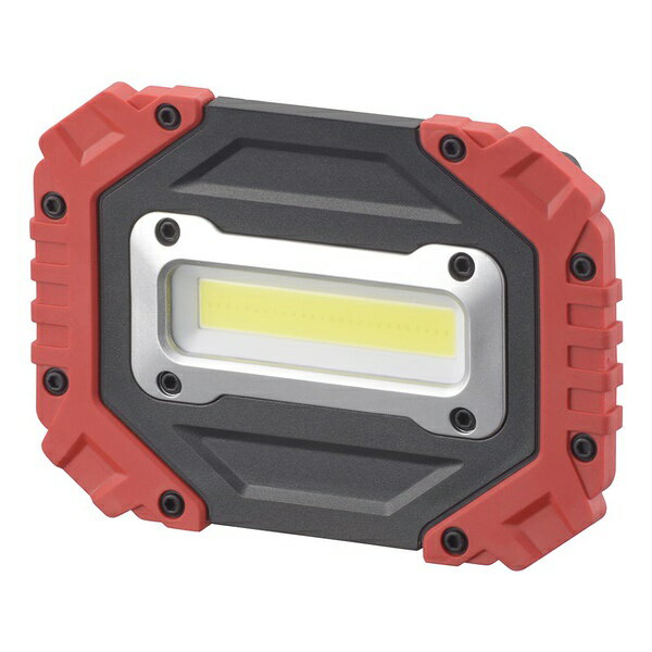 特　徴●暗い場所での作業やアウトドアに●照射角度は約83°●連続点灯は約6時間●COB LED使用仕　様■使用電源：単3形乾電池×4本■使用光源：COB LED×1灯（交換不可）/昼光色■全光束：約350ルーメン（100%点灯時）、約200ルーメン（50%点灯時）■照度：約133ルクス（100cm/100%点灯時）■連続使用時間：約6時間（100%点灯時）、約13時間（50%点灯時）■外形寸法：（約）幅145×高さ105×奥行36mm（スタンド収納時）■質量：約165g（乾電池別）■スイッチ切替機能：100%-50%-OFF■ケース素材：ABS