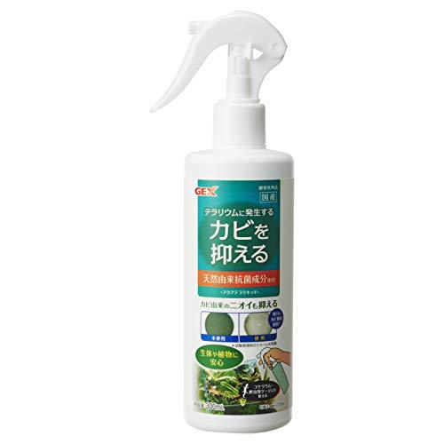 ●本体サイズ (幅X奥行X高さ) :8×5.5×21cm●本体重量:0.3kg●原産国:日本・ブランド：ジェックス●テラリウムに発生するカビを抑える! 天然由来抗菌成分使用 カビ由来のニオイも抑える 生体や植物に安心 コケリウムや爬虫類ケージにも使える ・グレープフルーツシードエキスの殺菌効果によって、テラリウムの流木などに発生するカビを抑えます。 ・極端に湿度が高い環境で使用する場合は、多めにスプレーしていただくと効果的です。 内容量:300mL※本製品は屋内観賞魚飼育専用です。他の目的で使用しないでください。※本製品は飲料ではありません。※子供、認知症の方の手の触れない所に保管してください。※目に入った場合は、すぐに洗い流してください。※顔や身体に向けてスプレーしないでください。※直接肌にかかっても問題ありませんが、異常を感じた場合には使用を中止し、医師の診察を受けてください。※照明等の電気器具には吹きかけないでください。※すでに発生しているカビを抑制する効果はありません。※成分の性質上、保管中にボトル内に浮遊物が発生する場合がありますが、原料由来の物ですので、品質上問題はありません。※直射日光を避け、湿気の少ない風通しのよい場所に保管してください。・ペットの種類：熱帯魚・観賞魚・商品モデル番号：50571・商品の形状：リキッド・商品の数量：1・その他 機能：消臭, 抗菌・特殊な用途：屋内用・電池使用：いいえ・原材料：水、バチルス属細菌、グレープフルーツシードエキス■グレープフルーツシードエキスの殺菌効果によって、テラリウムの流木などに発生するカビを抑えます