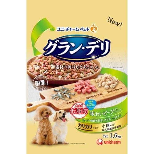 ●常温●ブランド：ユニ・チャーム●グラン・デリ成犬 低脂肪ビ-フセレクト 1.6kg。●ペットの成長段階：アダルト●フレーバー：シーフード, ビーフ, チキン●商品の形状：ペレット● 1●電池使用：いいえ