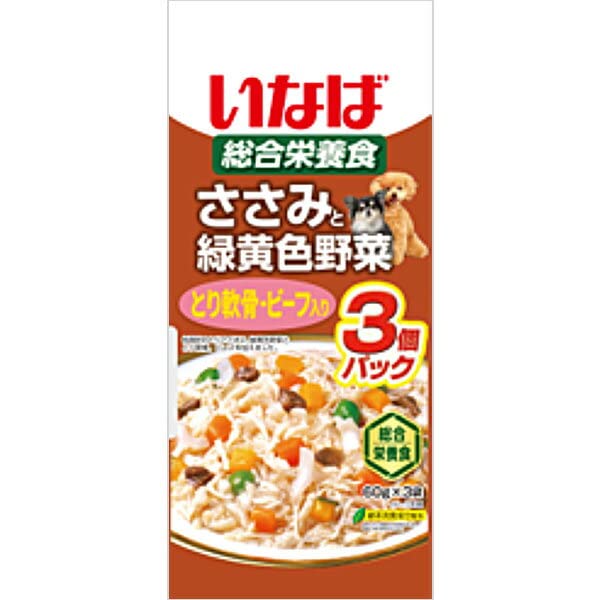 【3個セット】 いなばペットフード株式会社 いなばささみと野菜鶏軟骨・ビーフ60g×3袋