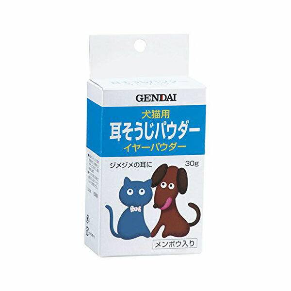 ●本体サイズ (幅X奥行X高さ) :3.9×7×14.1cm●本体重量 :0.069kg●原産国:日本●ブランド：現代製薬●耳をトラブルからまもるパウダータイプのクリーナー。ジメジメの耳にお勧めします。●ご使用の際には必ず取り扱い説明書をよく読んで下さい。直射日光・高温・多湿を避け、お子様の手の届かない所に保管してください。●ペットの種類：犬・猫