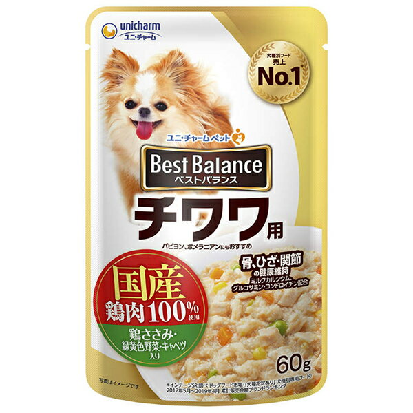 ユニ・チャーム ベストバランス パウチ チワワ用鶏ささみ・緑黄色野菜・キャベツ入り 60g