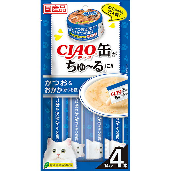 【10個セット】 いなばペットフード CIAO缶ちゅ～る かつお＆おかか(かつお節) 14g×4本