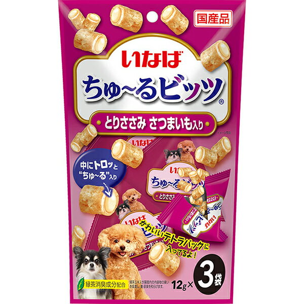 【10個セット】 いなばペットフード いなば ちゅ～るビッツ とりささみ さつまいも入り 12g×3袋