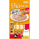 ●今までにない液状のおやつ。●液状のおやつ。一度与えたらやみつきになるおいしさです。・14g×4本【原材料】宗田鰹、かつお節、かつお節エキス、タンパク加水分解物、糖類(オリゴ糖等)、植物性油脂、増粘剤(加工でん粉)、増粘多糖類、ミネラル類、調味料(アミノ酸等)、ビタミンE、紅麹色素、カロテノイド色素、緑茶エキス【保証成分】粗たん白質9.0％以上、粗脂肪1.0％以上、粗繊維0.1％以下、粗灰分1.6％以下、水分88.0％以下【エネルギー】約9kcal/本【賞味期限】24ヶ月【原産国または製造地】日本