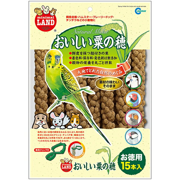 ●大地でとれたて自然のめぐみ●自然に近い状態の穀物を与えることにより、粟の穂の胚芽に含まれるビタミンE・タンパク質・繊維などの栄養素を丸ごと摂取できます。また穂をついばむことで、ペットのストレス発散にも役立ちます。・15本入【原材料】粟の穂...