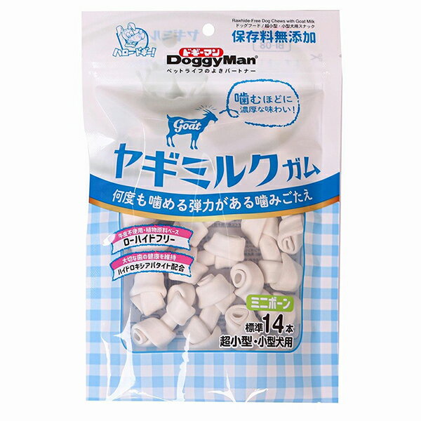 ●噛むほどにヤギミルクの濃厚な味わい！●噛むほどにヤギミルクの濃厚な味わい。ローハイドフリー。何度も噛める弾力がある噛みごたえ。歯がかりの良い骨型ガム。ハイドロキシアパタイト配合。＜給与方法＞パッケージ記載の目安給与量を参考に1日1〜数回に分け、おやつとして与えて下さい。＜保管方法＞お買い上げ後は直射日光・高温多湿の場所を避けて保存してください。開封後は冷蔵し、賞味期限に関わらず早めに与えて下さい。＜諸注意＞・ペットフードとしての用途をお守りください。・幼児や子供、ペットの触れない場所で保存してください。・子供がペットに与えるときは、安全のため大人が立ち会ってください。・ペットが興奮したりしないよう、落ち着いた環境で与えてください。・ペットの体調が悪くなった時には、獣医師に相談してください。・天然原料をしようしているため、色・形・ニオイ・硬さにバラつきがあります。また、製造工程上、ごくまれに微小な黒い粒(コゲ)が混入する場合があります。いずれも品質には問題ありません。・個装サイズ：W160×H240×D20mm/重量160g【原材料】コーンスターチ、チキンミートパウダー、えんどう豆たん白、豚ゼラチン、果糖、ヤギミルクパウダー、さつまいも、にんじん、えんどう豆、オリゴ糖、麦芽糖、グリセリン、ソルビトール、ミネラル類(カルシウム、ハイドロキシアパタイト、鉄、亜鉛、マンガン)、香料、ビタミン類(B1、B2、B6、B12、E、ナイアシン、パントテン酸)、乳化剤、ポリリン酸ナトリウム【保証成分】粗たん白質3.0％以上、粗脂肪0.1％以上、粗繊維1.0％以下、粗灰分6.5％以下、水分20.0％以下【エネルギー】340kcal/100g【賞味期限】24ヶ月【原産国】ベトナム