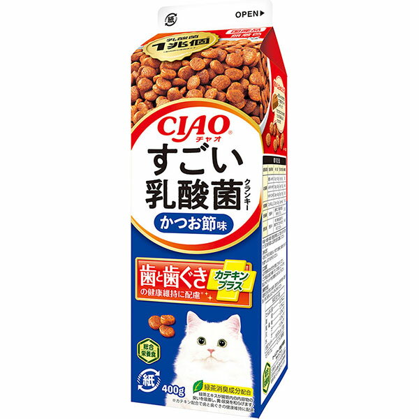 いなば すごい乳酸菌クランキー 牛乳パック かつお節味 400g ドライフード 国産品 オールステージ用総合栄養食 P-282 いなばペットフード P282 クランキー すごい乳酸菌 キャットフード いなば食品 エクプラ特選 猫用フード 安心素材 価格は1個のお値段ですのサムネイル