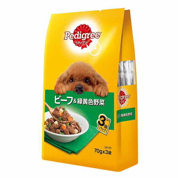 【6個セット】 ペディグリー 成犬用 ビーフ&緑黄色野菜 70g 3袋 ドッグフード ドックフート 犬 イヌ い..