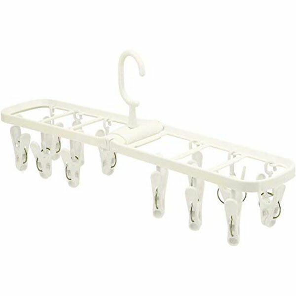 【2個セット】 オーエ 洗濯 物干し ハンガー ホワイト 約縦8.5×横44×奥行19.5cm HOS スリム バサミ 12個付 部屋干し 室内干し 丈夫 小さめ プレゼント 人気 洗濯用品 長持ち 新生活 洗濯物干し ランドリー 靴下 隙間