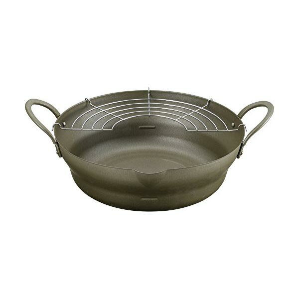 エポラス からり亭 広口揚げ鍋 28cm アミ付き KRR-28W ブラック 沖縄 スチール フライ 大きい 揚げ物 熱伝導 広口 ギフト 天ぷら鍋 タマハシ 大容量 鉄製 天ぷら 網付 和食 揚げ鍋 ワイド アミ付