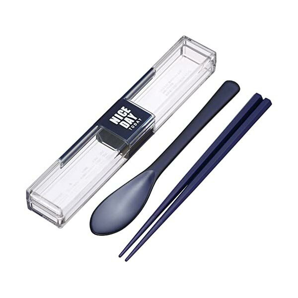 【3個セット】 岩崎工業 プラスチック スプーン ・ 箸セット 18cm ネイビー とっても強いケース入り 抗菌 男性 丈夫 ケース付 食洗機対応 キッチン は...