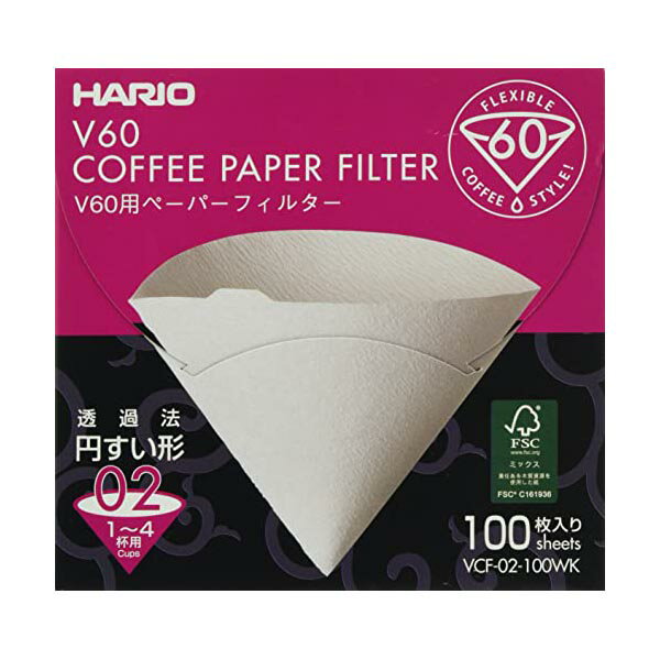 【5個セット】 HARIO V60用ペーパーフィルターW100枚箱入り-02WK 白 Size 02