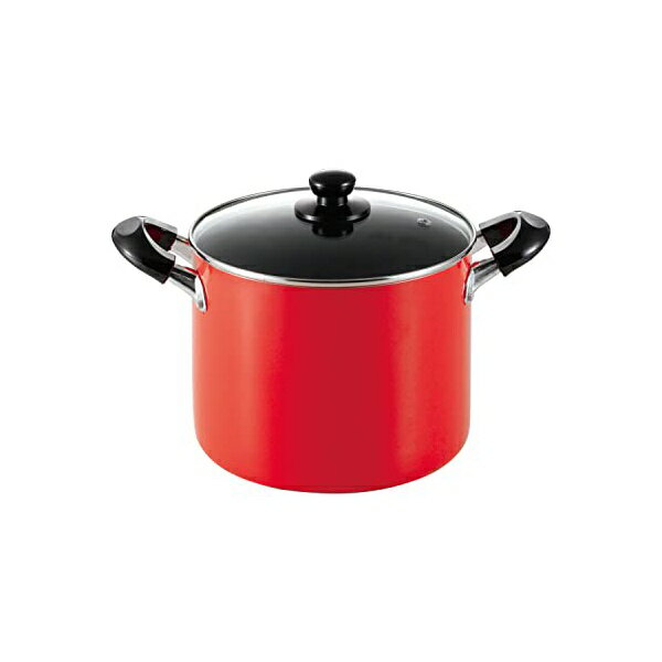 【3個セット】 パールキンゾク パール金属 寸胴鍋 21cm ガラス蓋付 ガス火専用 ふっ素加工 レッド オン..