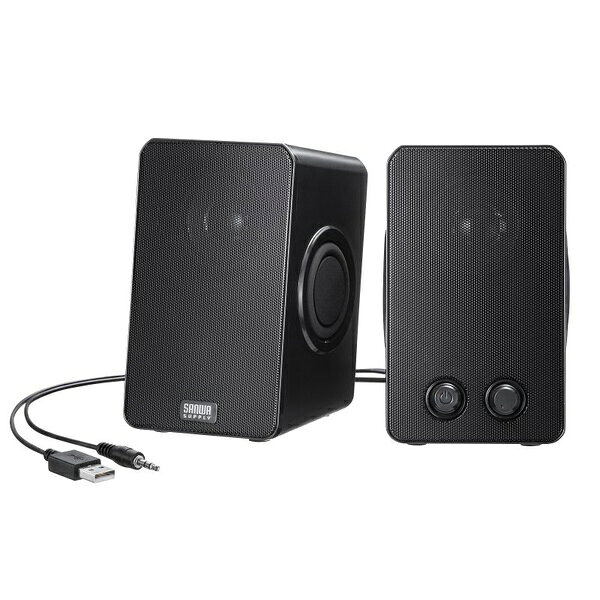 サンワサプライ MM-SPL22UBK PCスピーカー USB電源 パッシブラジエーター搭載 USBケーブル長1.3m 3.5mmケーブル長1.3m AC電源不要 ブラック