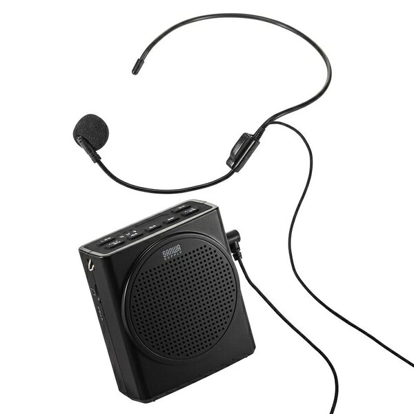 サンワサプライ MM-SPAMP19 拡声器 小型 ハンズフリー 13W出力 スピーカー マイク 充電式 ストラップ付 風防 USB Type-C給電 microSD対応 外部音声入力搭載 コンパクト ツアーガイド イベント 選挙