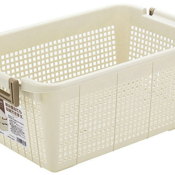不動技研 重ね収納バスケットM アイボリー F26603 (収納 積み重ね ケース) 小物収納 深型 積み重ね可能 ハンドル付 重ね収納バスケット バスケット 収納 ケース 積み重ね収納 スタッキング可 クローゼット収納 ホワイトデー 小物 洗濯かご 脱衣カゴ