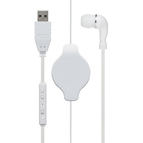 【5個セット】 ミヨシ UHP-K01/WH 手元コントローラー付き 巻取り式 片耳イヤホン USBタイプ ホワイト UHPK01/WH
