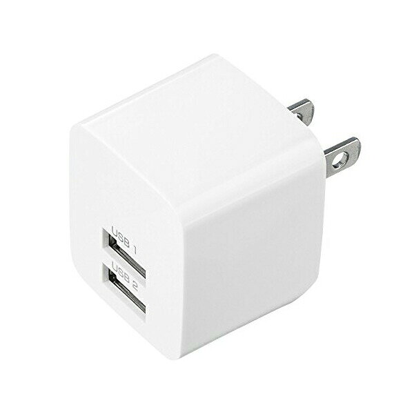家庭用コンセントからUSB電源出力に変換できるコンパクトなキューブ型USB2ポート充電器。定格出力はDC5V/2.4A（2ポート合計）。【特徴】●90°回転するプラグを採用し折りたたんで収納できる●100V〜240V電源対応でワールドワイド仕様●USBポート2ポート搭載で2台同時充電に対応●USB出力は最大2.4A（2ポート合計）でタブレット充電に対応【仕様】サイズW35×D30×H39mm入数1個対応機種iPhone 7、iPhone 8、iPad Pro 10.5インチ 2017、Xperia Z4 Tablet、Xperia Z4 SO-03G、Xperia Z4 SOV31カラーホワイト対応規格AC100V〜240V 50/60Hz重量約36g【使用場所】●スマートフォン充電　●タブレット充電【ご注意】●USBケーブルは付属していない●タブレット充電時はUSB1ポートへ接続し単体で充電してください●海外使用時は渡航先に適合した変換プラグアダプタが必要になる場合がある●電気用品安全法（PSE）技術基準適合品家庭用コンセントからUSB電源出力に変換できるコンパクトなキューブ型USB2ポート充電器。定格出力はDC5V/2.4A（2ポート合計）。サイズ：W35×D30×H39mm　入数：1個　重量：約36gスマートフォン充電、タブレット充電などに。