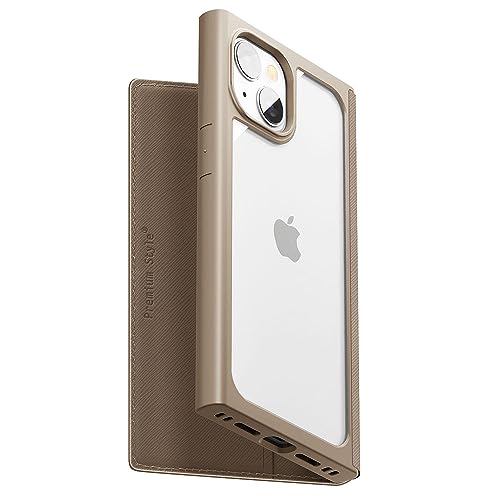 Rakuten - PGA PG-23AGF07BR iPhone15 ガラスフリップケース スクエアデザイン Premium Style ブラウン PG23AGF07BR