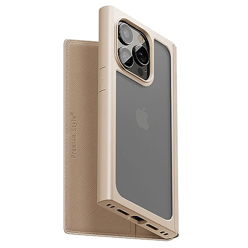 乐天商城 - 【3個セット】 PGA PG-23BGF06BE iPhone15Pro ガラスフリップケース スクエアデザイン Premium Style ベージュ PG23BGF06BE