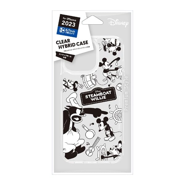 【3個セット】 PGA PG-D23BPT08MKY iPhone15Pro クリアハイブリッドケース Premium Style 蒸気船ウィリー PGD23BPT08MKY