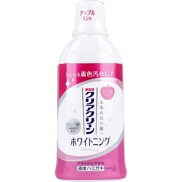 ▼まとめ買いがおすすめ！ 2個セット（限定） 3個セット（爆安） 5個セット（必見） 6個セット（必見） 10個セット（特売） 12個セット（爆安） 20個セット（限定） ※この商品は配送会社の都合により、北海道・沖縄・離島にはお届けできません。 ご注文が確認された場合、キャンセルさせて頂く可能性がございますのであらかじめご了承ください。お口のすみずみまで広がって歯を白くする薬用液体ハミガキ！毎日の使用で、本来の白い歯を保ちます。●リンゴ酸 が着色汚れを浮き上がらせて、落としやすくします。●コーティング成分 がキレイになった歯をコーティングします。●コーティング成分配合でキレイになった歯をコーティングします。●タバコのヤニを落とします。●フレッシュなアップルミントの香味。●アルコール含有。【医薬部外品】【成分】基剤・・・精製水、濃グリセリン溶剤・・・エタノール薬用成分・・・PEG-12湿潤剤・・・トレハロースコーティング剤・・・ポリリン酸NapH調整剤・・・水酸化カリウム液(A)清掃助剤・・・DL-リンゴ酸可溶化剤・・・グリセリン脂肪酸エステル、ラウロイルメチルタウリンNa香味剤・・・香料(アップルミントタイプ)、サッカリンNa保存剤・・・パラベン【使用方法】適量約15mL(キャップ半分程度)を口に含み、20秒ほどすすいだ後、ブラッシングしてください。使用後、水ですすぐ必要はありませんが、気になる場合は軽くすすいでください。【ご注意】・内服液ではないので飲まない。・傷等がある時は使わない。・口中の異常、発疹やかゆみ、強い咳こみ等の症状が出たら使用を中止し医師に相談する。・乳幼児の手の届かないところに保管する。個装サイズ：88X218X58mm個装重量：約674g内容量：600mL製造国：日本 【検索用キーワード】 ホワイトニング アップルミント デンタルリンス 600ml 日本 医薬部外品 洗口液 液体ハミガキ KAO オーラルケア マウスウォッシュ 液体歯磨き 花王 1本 600ミリリットル RPUP_02 m_off_1 その他 カオウ ケア用品※この商品は配送会社の都合により、北海道・沖縄・離島にはお届けできません。 ご注文が確認された場合、キャンセルさせて頂く可能性がございますのであらかじめご了承ください。 ▼まとめ買いがおすすめ！ 2個セット（特売） 3個セット（特売） 5個セット（特売） 6個セット（格安） 10個セット（必見） 12個セット（限定） 20個セット（爆安）